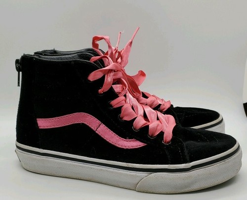 black and pink high top vans